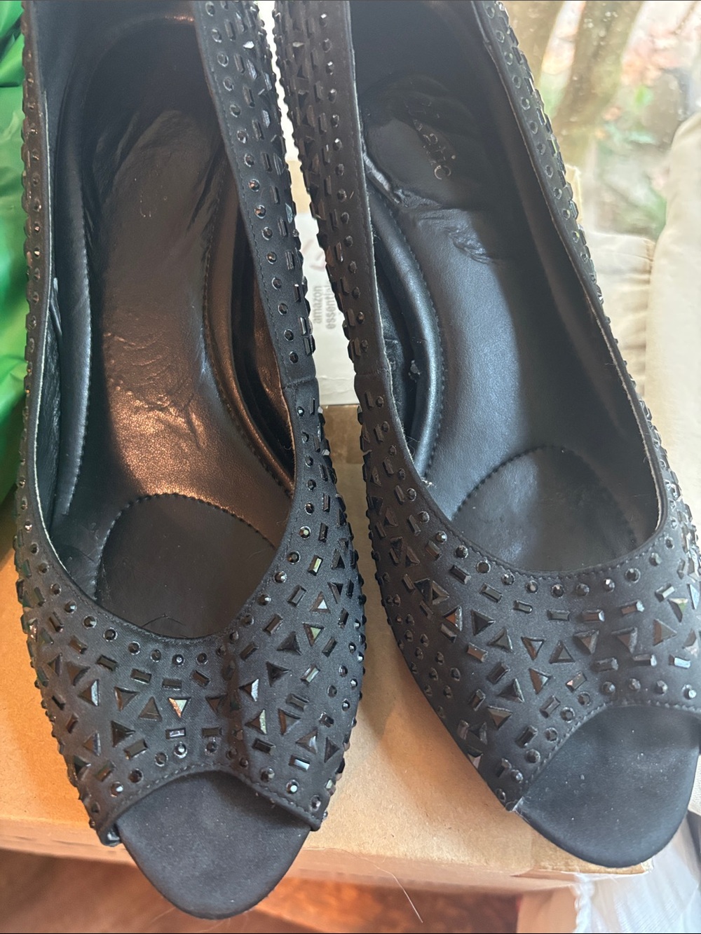 Kelly & Katie Black Studded Open-Toe Heels